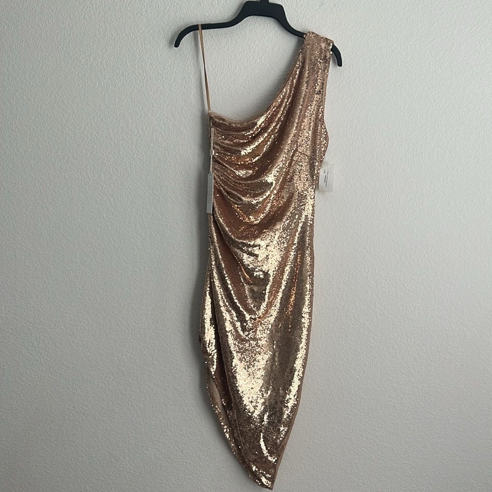 Ronny Kobo Kelly Sequin One-Shoulder Dress, Metallic Gold Size S - Picture 6 of 13